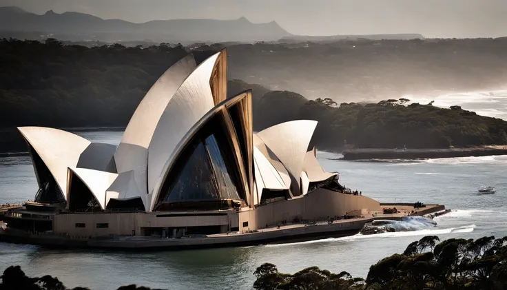 The Sydney Opera House was destroyed by a monstrous tsunami，disaster movie，《2012》Scene in ，Huge waves，Cinematic footage，Real-world scenarios，Vast space