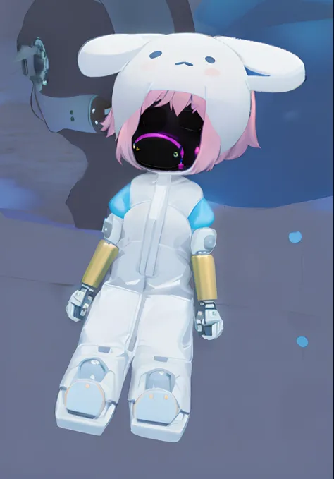 anime girl in a bunny suit, pale young ghost girl, wearing cybernetic bunny ears, white puffy outfit, lunar themed attire, y 2 k cutecore clowncore, unknown artstyle, pink hair, no face