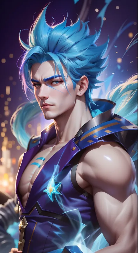 a close up of a person with blue hair and a blue wig, g liulian art style, artgerm jsc, extremely detailed artgerm, xqc, super saiyan blue, rossdraws 2. 5, rossdraws 1. 0, handsome guy in demon slayer art, ig model | artgerm, rossdraws 2. 0