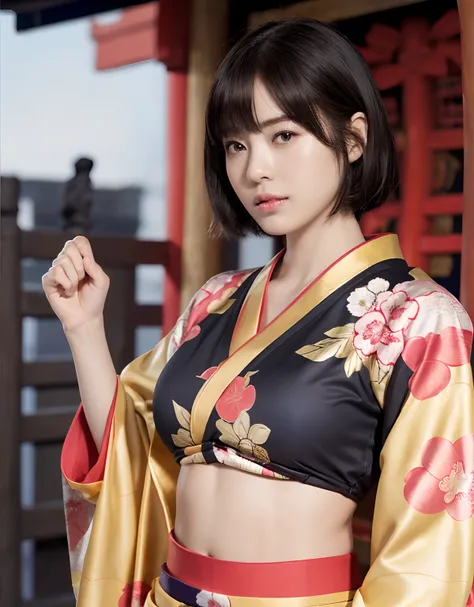 (top-quality、8K、32K、​masterpiece、超A high resolution、nffsw:1.3)、(Japan idol:1.8)、1girl in、(Colossal tits)、((maikurobikini)).(short-hair)、abdominals、the perfect body、((Takan Ninja)), Delicate facial features, Ultra-realistic, Hyper-realistic, 鎖骨、Shadow、octan...