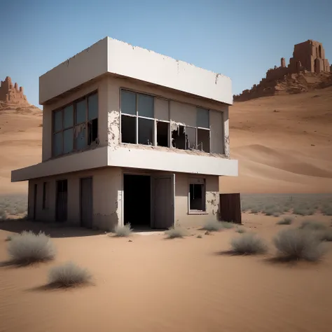 singular building abandoned in middle of desert creepy