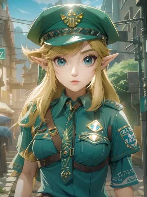 (((Zelda style scenery))), 1girl, police uniform, police hat, policewoman, sts, zelda style scenery, 8K resolution, best quality, masterpiece collection