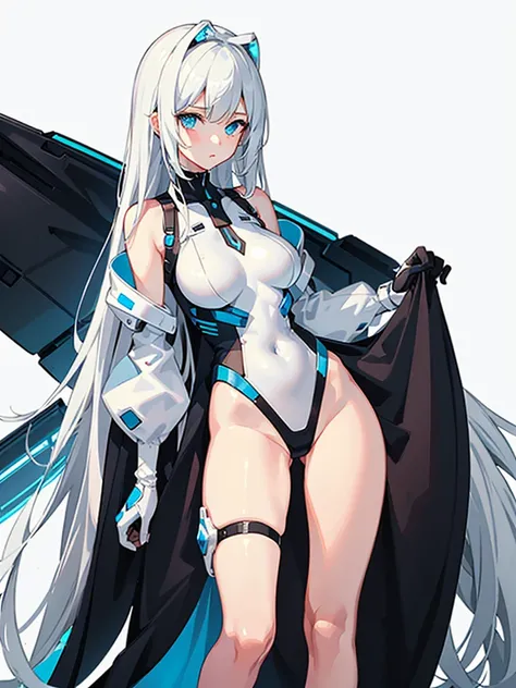 Slender beautiful girl、(White and blue futuristic space station background):1.2、Tight-fitting bodysuits of the near future、hight resolution、top-quality、The ultra-detailliert、Fine details、Does not blush cheeks、knee high、Undersized breasts、shorth hair、head p...