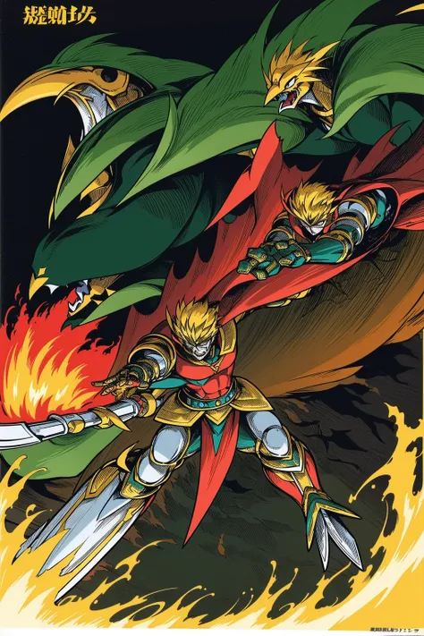 Iggy of Phoenix, 1 persons, Phoenix Knight , Anime Zodiac Knight , Anime Saint Saiya, Fancy image, Phoenix knight walking engulfed in flames, Phoenix bird behind the knight covering with its wings, Perfect Phoenix Armor