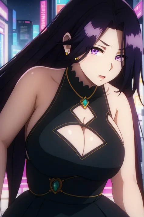 (Night:1.7), Japan, cyberpunk, CityView, Before Window,
Standing at attention,
bare_shoulders, black_dress,DEEP_cleavage, black_cleavage_cutout, depth_of_field, dress, earrings,jewelry,black_heart_cutout,
long purple hair,very_long_hair,hair_over_one_eye,
...