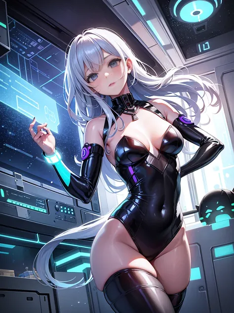 One girl、Inside the spacecraft、A girl and a beautiful sight are spreading。The walls and ceiling are covered with panels with futuristic designs.、It has a fantastic glow。The interior of the ship is spacious々and々And、A variety of scientific instruments and co...