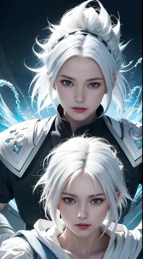 Close-up of a person with white hair and a white outfit, extremely instinctive, Epic anime about the energy man, Anime epic artwork, Dragon Ball concept art, Very detailed portrait of Goku, Super Blue Saiyan, Super Saiyan, 4k manga wallpapers, Detailed dig...