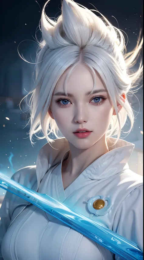 Close-up of a person with white hair and a white outfit, extremely instinctive, Epic anime about the energy man, Anime epic artwork, Dragon Ball concept art, Very detailed portrait of Goku, Super Blue Saiyan, Super Saiyan, 4k manga wallpapers, Detailed dig...