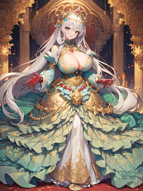 anime artstyle,Masterpiece,(Best Quality), (Super Detail),(Very Delicate and Beautiful),(Solo),((full body portrait)),full body,full body portrait,(detailed face and eyes),jewel-like beautiful eyes,((1 princess in a beautiful embroidery and jeweled rococo ...