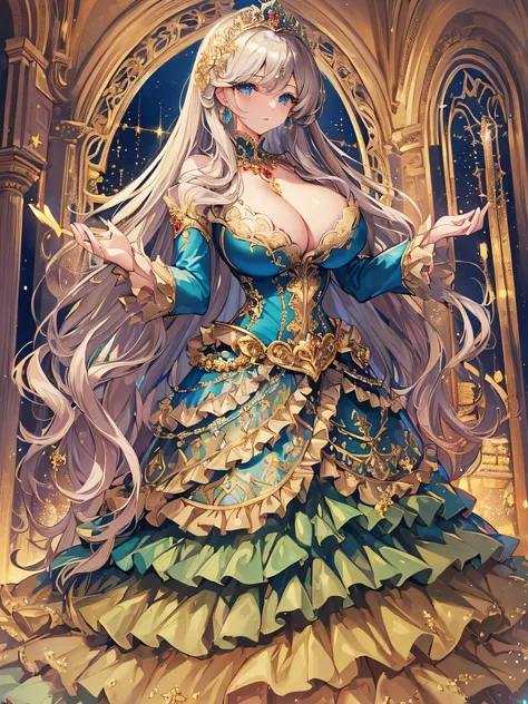 anime artstyle,Masterpiece,(Best Quality), (Super Detail),(Very Delicate and Beautiful),(Solo),((full body portrait)),full body,full body portrait,(detailed face and eyes),jewel-like beautiful eyes,((1 princess in a beautiful embroidery and jeweled rococo ...