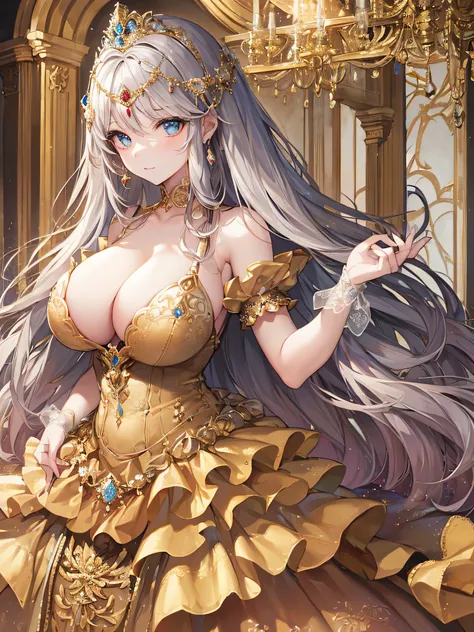 anime artstyle,Masterpiece,(Best Quality), (Super Detail),(Very Delicate and Beautiful),(Solo),((full body portrait)),full body,full body portrait,(detailed face and eyes),jewel-like beautiful eyes,((1 princess in a beautiful embroidery and jeweled rococo ...