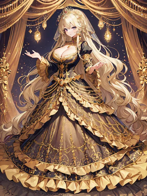 anime artstyle,Masterpiece,(Best Quality), (Super Detail),(Very Delicate and Beautiful),(Solo),((full body portrait)),full body,full body portrait,(detailed face and eyes),jewel-like beautiful eyes,((1 princess in a beautiful embroidery and jeweled rococo ...