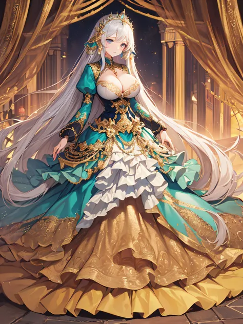 anime artstyle,Masterpiece,(Best Quality), (Super Detail),(Very Delicate and Beautiful),(Solo),((full body portrait)),full body,full body portrait,(detailed face and eyes),jewel-like beautiful eyes,((1 princess in a beautiful embroidery and jeweled rococo ...