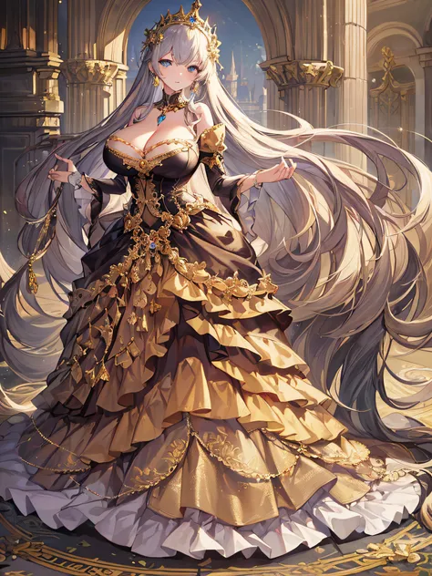 anime artstyle,Masterpiece,(Best Quality), (Super Detail),(Very Delicate and Beautiful),(Solo),((full body portrait)),full body,full body portrait,(detailed face and eyes),jewel-like beautiful eyes,((1 princess in a beautiful embroidery and jeweled rococo ...