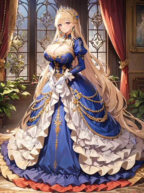 anime artstyle,Masterpiece,(Best Quality), (Super Detail),(Very Delicate and Beautiful),(Solo),((full body portrait)),full body,full body portrait,(detailed face and eyes),jewel-like beautiful eyes,((1 princess in a beautiful embroidery and jeweled rococo ...