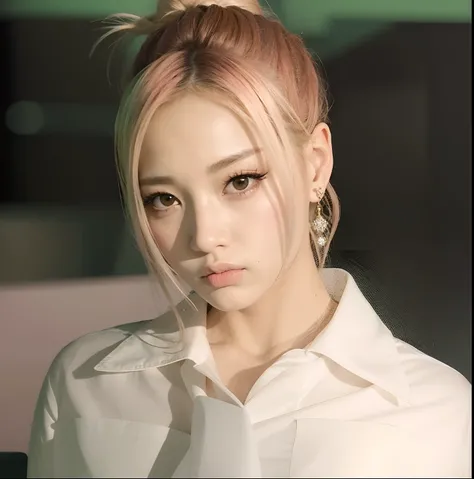 Mujer de pelo rosado y camisa blanca, Retrato de Jossi de Blackpink, Parque Roseanne de Blackpink, Jossi de Blackpink, Sun Yunjoo, Cl, Jinyoung Shin, KDA, taken in the early 2020s, Heonhwa Choe, portrait of female Korean idol, JIA, Parque Ji-min, Retrato d...