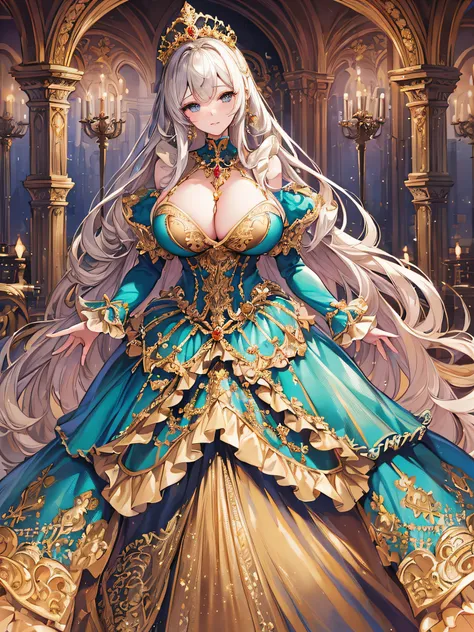 anime artstyle,Masterpiece,(Best Quality), (Super Detail),(Very Delicate and Beautiful),(Solo),((full body portrait)),full body,full body portrait,(detailed face and eyes),jewel-like beautiful eyes,((1 princess in a beautiful embroidery and jeweled rococo ...