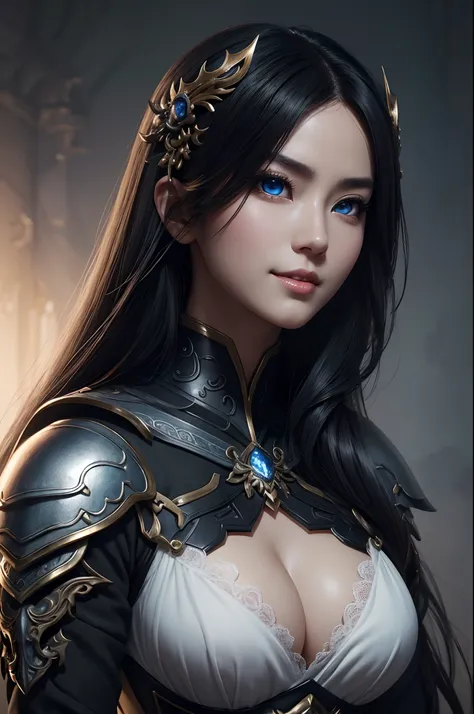 8K,Close-up of a woman in a black and white dress、Dark hair、Werewolf with small breasts,Super beauty,(Lifelike)Blue eyes,,Chengwei Pan on Artstation、 Yang J 作、 Intricate fantasy art、Stunning character art、 Fanart Meilleure ArtStation、 Magnificent and elabo...