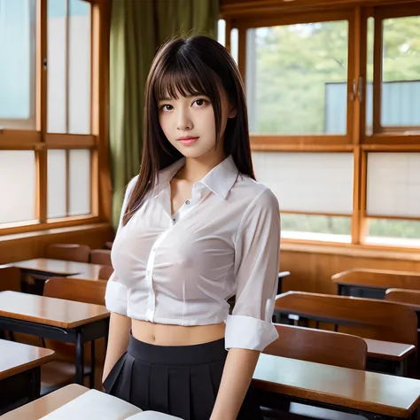 a beauty girl　eye glass　‎Classroom　full bodyesbian　15yo student　student clothes　Black eyes　Double eyelids　big breasts thin waist　small tits　japanes　white  shirt　teats see through