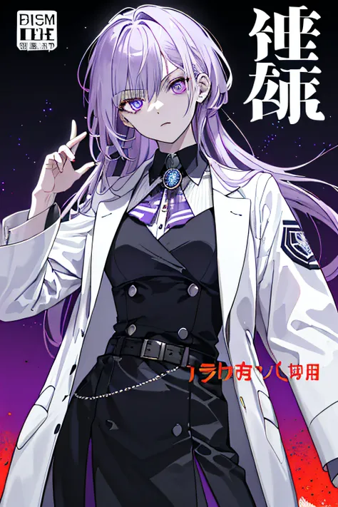 ((((dramatic))), (((gritty))), (((intense))) （Extremely long hair）（Tie）（White lab coat）（Cold maturation）（Emit）（Light purple hair）（Light purple eyes）The movie poster features a young woman as the central character。She stands confidently in the center of the...