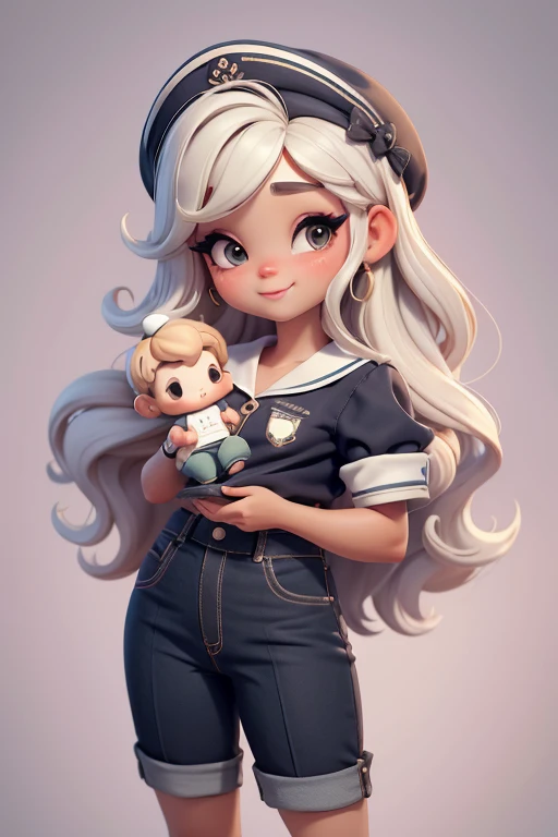 Create a series of cute black baby chibi style black dolls with a cute sailor theme, each with lots of detail and in an 8K resolution. All dolls should follow the same solid background pattern and be complete in the image, mostrando o (corpo inteiro, inclu...