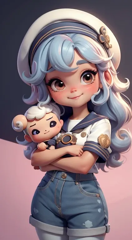 Create a series of cute baby chibi style afro dolls with a cute sailor theme, each with lots of detail and in an 8K resolution. All dolls should follow the same solid background pattern and be complete in the image, mostrando o (corpo inteiro, incluindo as...