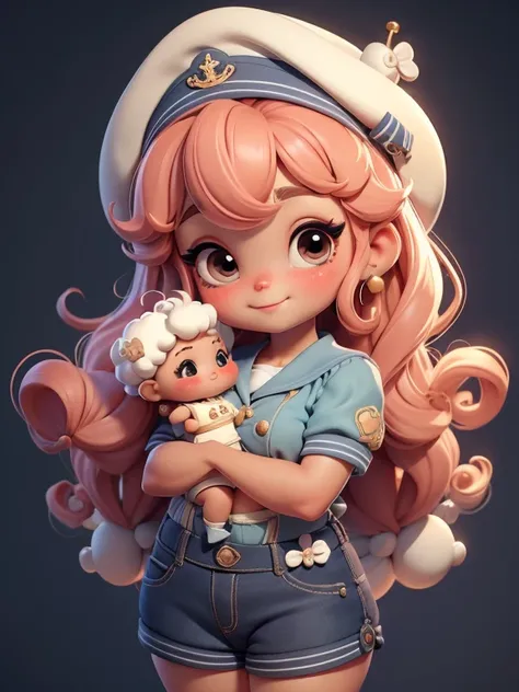 Create a series of cute baby chibi afro style afro dolls with a cute sailor theme, each with lots of detail and in an 8K resolution. All dolls should follow the same solid background pattern and be complete in the image, mostrando o (corpo inteiro, incluin...