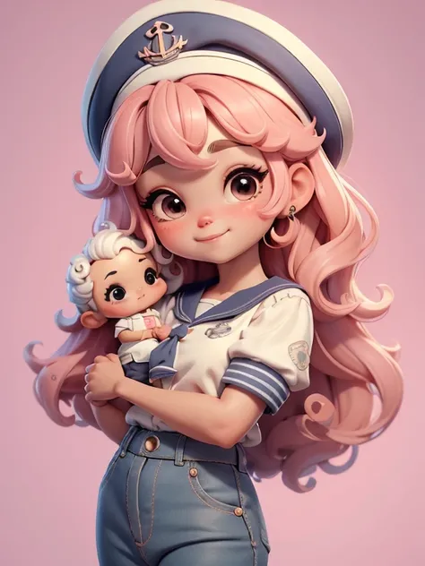 Create a series of cute baby chibi afro style afro dolls with a cute sailor theme, each with lots of detail and in an 8K resolution. All dolls should follow the same solid background pattern and be complete in the image, mostrando o (corpo inteiro, incluin...