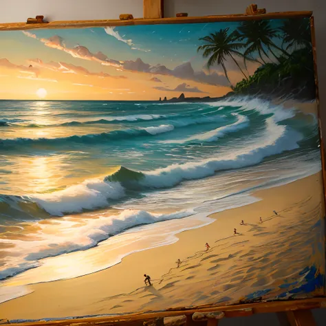 Traditional Oil Painting Beach Night Movement