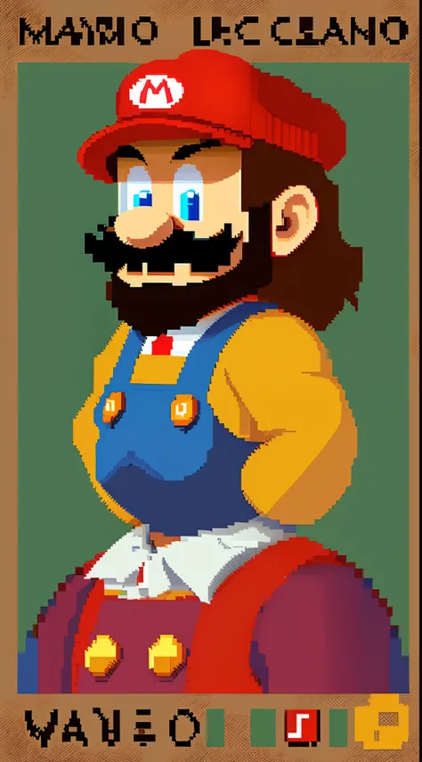 Leanardo De Vinci, mario character style, pixel art