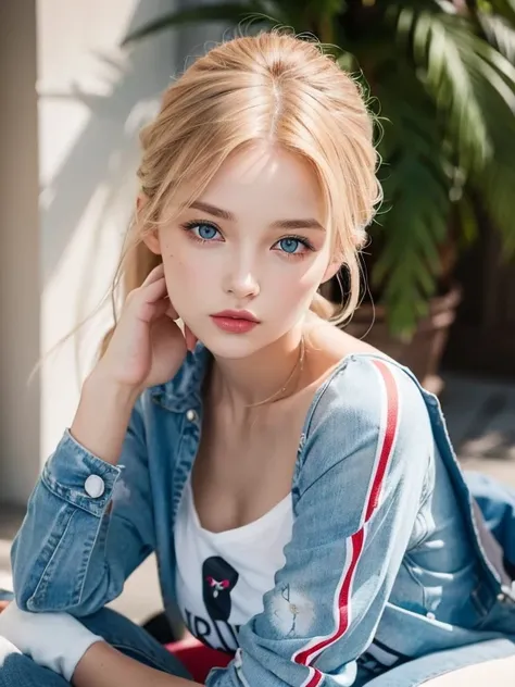 Une femme aux cheveux raides blonds super longs et soyeux et aux yeux bleus prend des photos, magnifique jeune mannequin, Portrait Sophie Mudd, beautiful female model, Mignonne jeune femme, Very nice bangs、A light that shines on luminous cheeks、Very beauti...