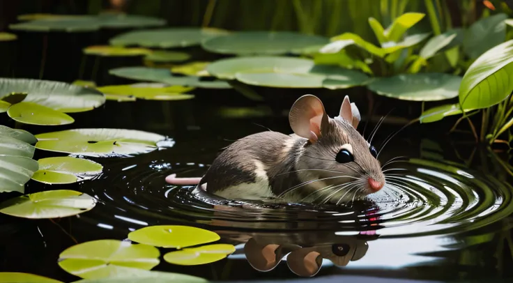 mouse drinking water in the pond