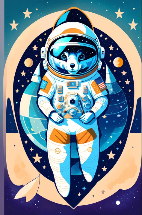 Illustration de loups astronaute, espace, Fiction scientifique, Personnage mignon, Fond clair, Fond d’éclaboussures abstraites, Conception de t-shirt, Art vectoriel