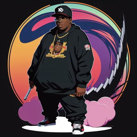 Biggie smalls as an anime character. 2 D.  Drawing. Color.