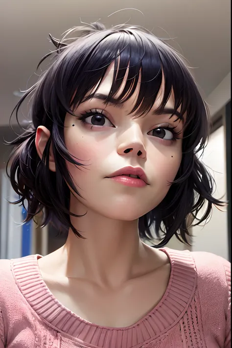 (masterpiece, best quality:1.2),  noodle (gorillaz), black hair, 1girl, black eyes, bangs,  parted lips, breasts, small breasts,  bob cut, absurdres, highres, 4k, ray tracing, perfect face, perfect eyes, intricate details, highly detailed, top-quality, (Bl...