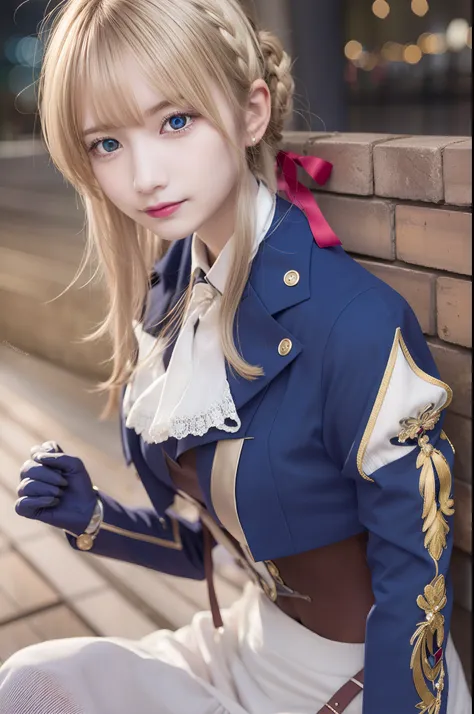 Violet Evergarden, Violet Evergarden, Blonde hair, Hair Ribbon, bow ribbon, Short hair, Braids, hair braids, Red Ribbon, maturefemale,
Blake Blue Jacket, Brown gloves, Cropped jacket, Dress, gloves, Green brooch, Jacket, juliet sleeves, Long sleeves, Puffy...