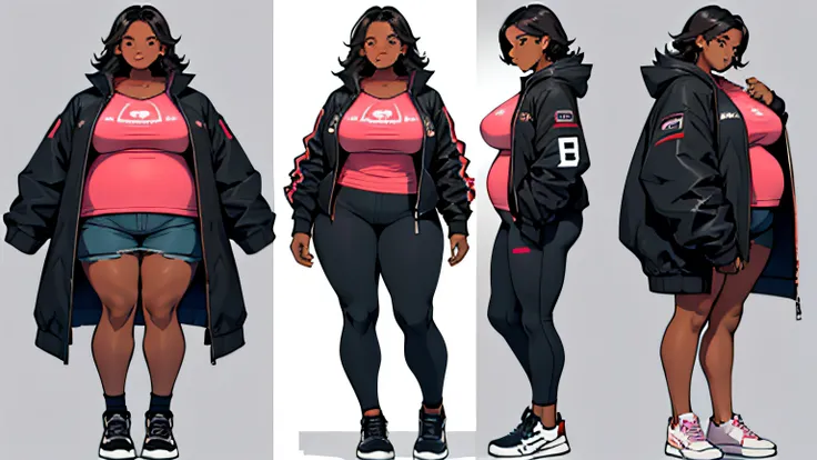 clothing design. black woman. fat. chubby. small breast. fashion. open short jacket. comfy cloths. full body