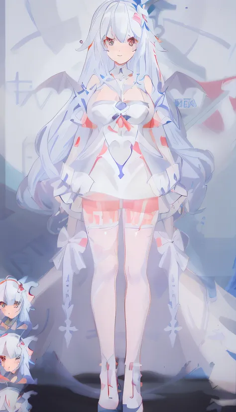 anime girl with long white hair and blue eyes in a white dress, mika kurai demon, full body commission for, gapmoe yandere grimdark, demon anime girl, gapmoe yandere, Best Rated on pixiv, full-body xianxia, ahegao, Holo is a wolf girl, Bloody + concept-art...