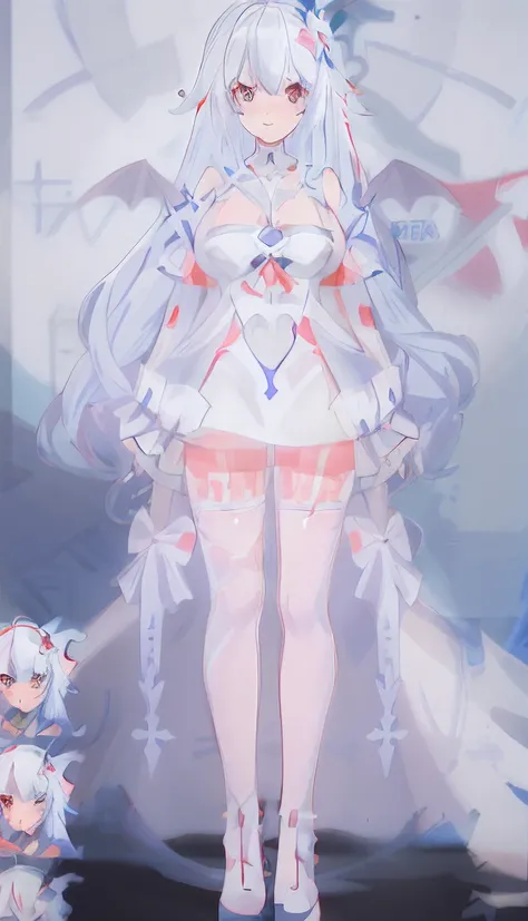 anime girl with long white hair and blue eyes in a white dress, mika kurai demon, full body commission for, gapmoe yandere grimdark, demon anime girl, gapmoe yandere, Best Rated on pixiv, full-body xianxia, ahegao, Holo is a wolf girl, Bloody + concept-art...