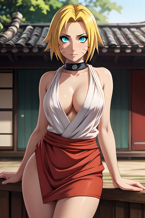 naruto girl, ((short yellow hair)), ((beatiful face)), charming, sexy facial expression, is looking at the camera, ((skin color:...