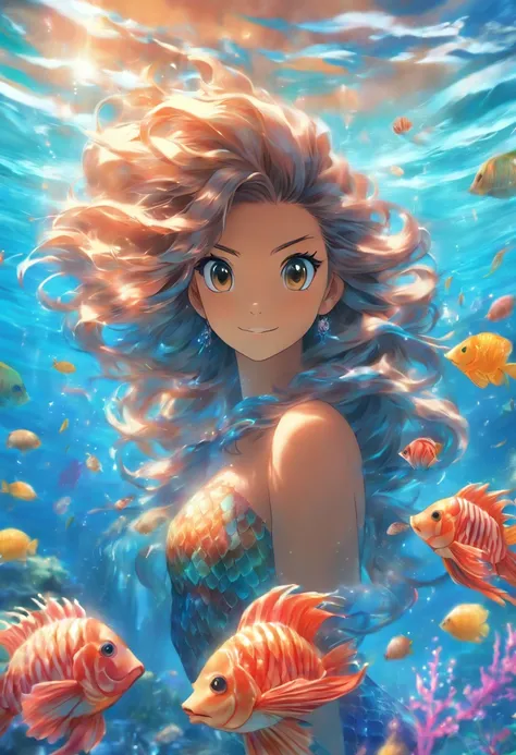 (best quality,4k,8k,highres,masterpiece:1.2),ultra-detailed,(realistic,photorealistic,photo-realistic:1.37),lion mermaid,illustration,underwater,fantasy,mythological creatures,lionfish tail,beautiful girllion mermaid,tropical coral reef,sparkling scales,vi...