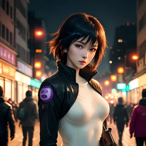 Suko Kusanagi、Ghost in the Shell
Motoko Kusanagi,  Estiro Anime Beauty, thin, paler, medium breasts⁩, slim waist, (​masterpiece, best qualtiy:1.2), cowboy  shot, yui, 1womanl, Inexpressive, a closed mouth, look at viewr, Two with arms crossed, jaket, Leota...