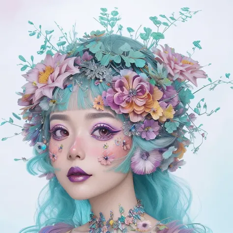 ((masutepiece)), (Best Quality), Official art, extremely details CG, Unity 8k壁纸, ultra-detailliert, 
Fashion_girl,  Colorful hair,  Jewelry,  flower,  Bold makeup, Silver Theme,  deepshadow,  The dim,  Shade, 
Portrait, (Upper body:1.5),