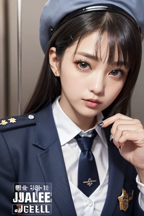 (jail cell:1.6)、1womanl、japanes、(Super Beautiful Female Police Officer)、(beauitful face:1.5)、(A detailed face:1.5)、(A detailed eye)、(Detailed lips)、(Detailed nose)、(Dark blue mini skirt:1.2)、(Dark blue jacket:1.2)、(Dark blue tie)、(white  shirt)、(Dark Blue ...