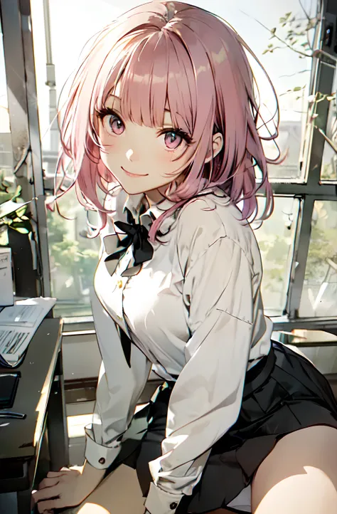 A smile、frontage、only face、Big eyes、Pink eyes, Pink hair, Twin-tailed、, Face profile, , Wallpaper,top-quality, Photorealistic, An ultra-fine illustrations, beautiful attractive anime girl, A dark-haired、Blunt bangs、Slender body,  one girls, a photo of girl...