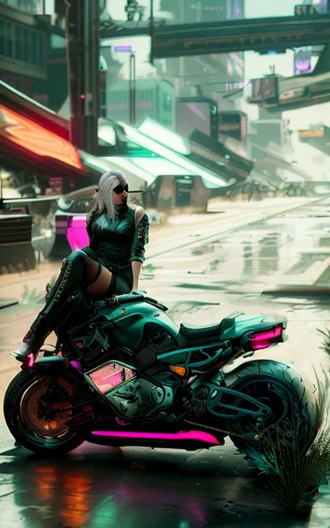 araffe on a motorcycle in a city with a lot of traffic, sitting on cyberpunk motorbike, hyper-realistic cyberpunk style, cyberpunk 2 0 y. o model girl, style of cyberpunk 2 0 7 7, cyberpunk angry gorgeous goddess, cyberpunk style ， hyperrealistic, cyberpun...