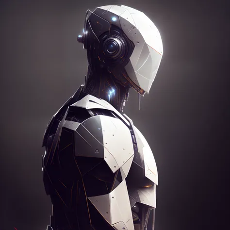 a close up of a person wearing a helmet and a futuristic suit, robot punk futuriste geometrie, portrait of a futuristic robot, futuristic robot body, beautiful robot character design, futuristic robot, portrait of an android, portrait of a cyborg, symmetry...