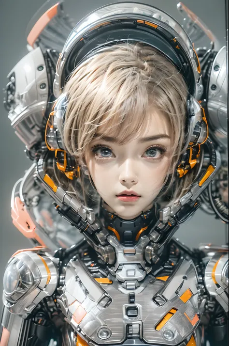 there is a woman wearing a helmet in a futuristic suit, girl in mecha cyber armor, retrato armored astronauta menina, perfect an...