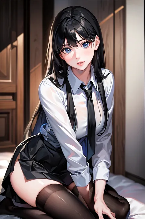 ((masterpiece, best_quality)), 1girl, (photorealistic:1.4),  solo, white_background, black_hair, long_hair,   zettai_ryouiki, skirt, ((full_body)),