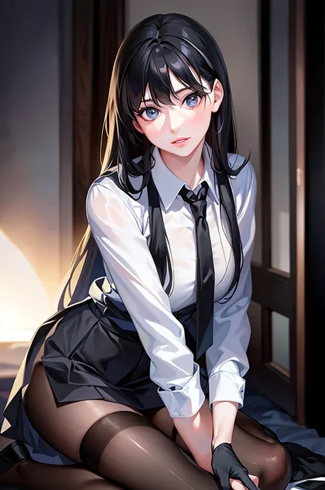 ((masterpiece, best_quality)), 1girl, (photorealistic:1.4),  solo, white_background, black_hair, long_hair,   zettai_ryouiki, skirt, ((full_body)),